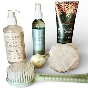 NWT TUSCAN HILLS BATH & BODY GIFT SET SPEARMINT & ARGAN OIL USE FOR BATH ROUTINE